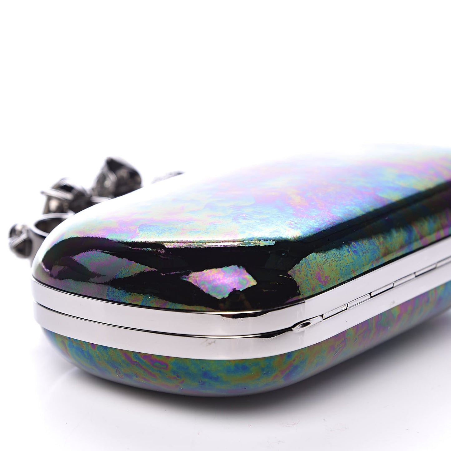 Patent Skull Knuckle Oil Slick Duster Box Clutch Multicolor