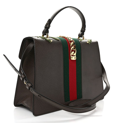 Gucci Calfskin Embroidered Medium Sylvie Top Handle Bag New Acero Multicolor 3 of 9