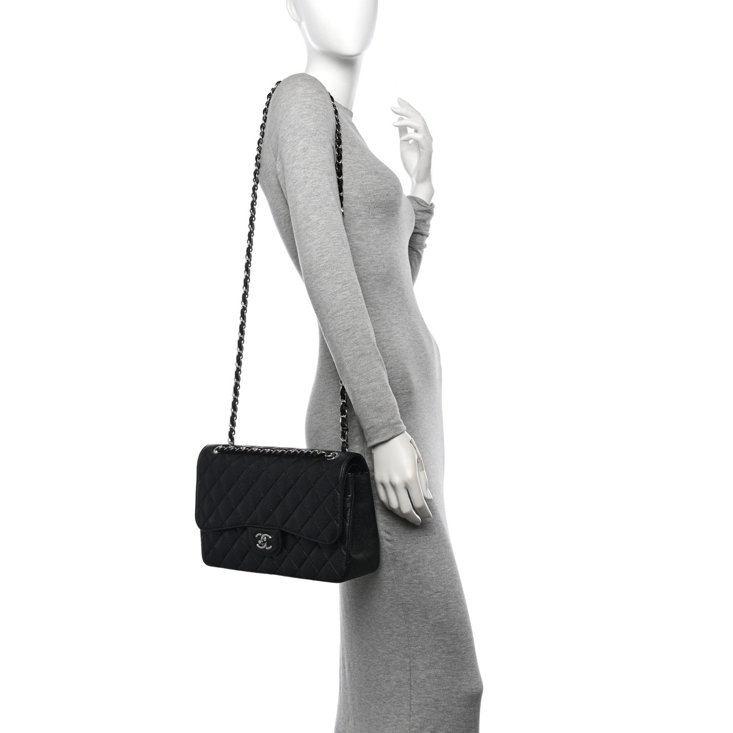Caviar Quilted Jumbo Double Flap Black