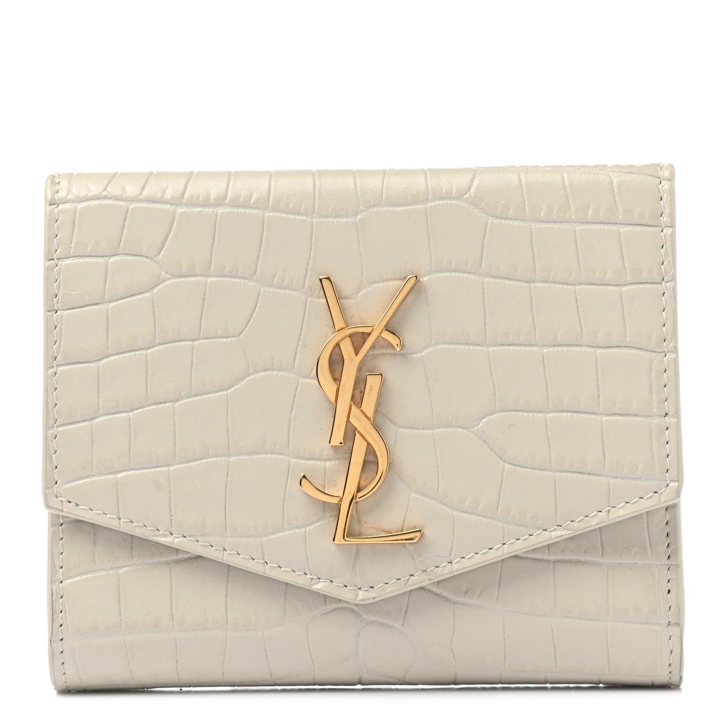 Shiny Calfskin Crocodile Embossed Monogram Uptown Compact Wallet White Vintage
