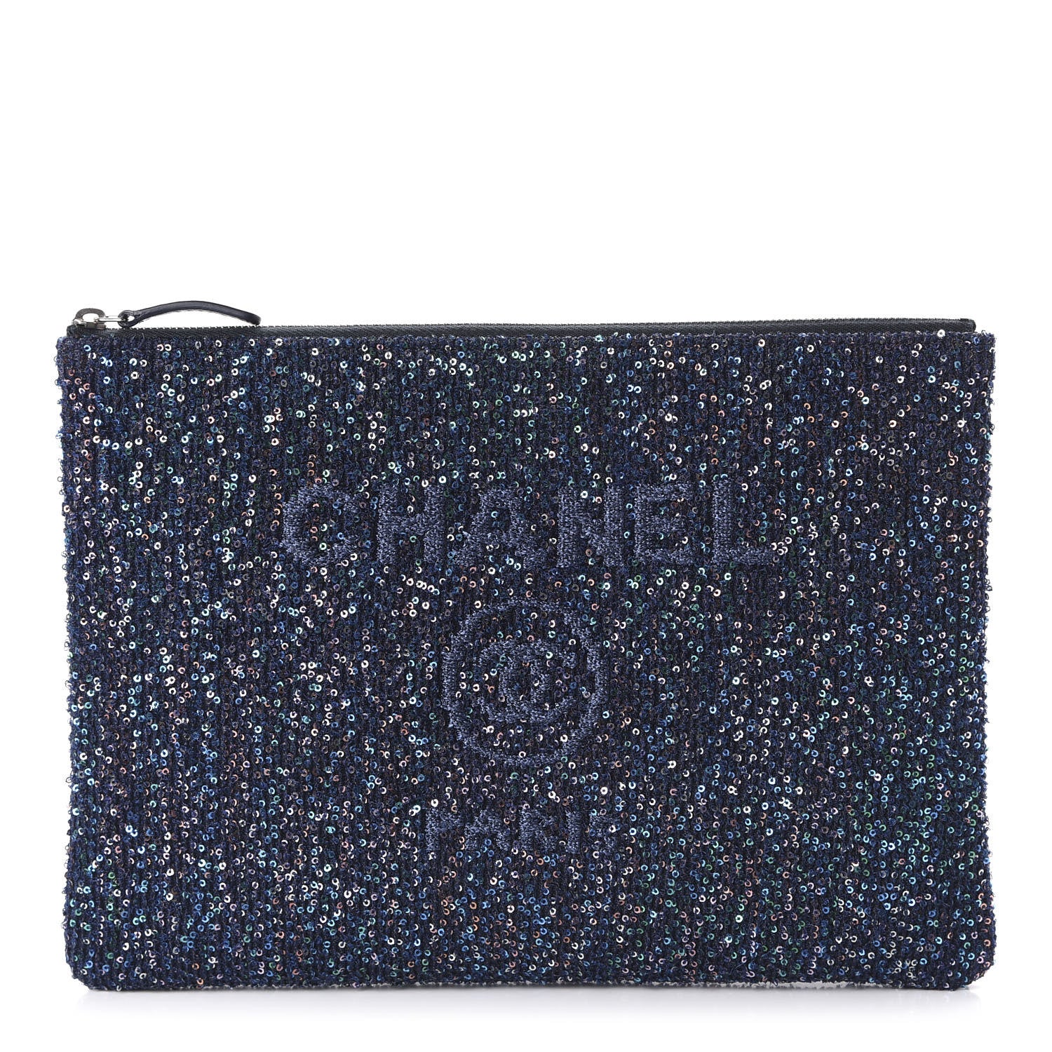 Chanel Canvas Sequin Medium Deauville Cosmetic Pouch Blue 1 of 11