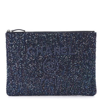 Chanel Canvas Sequin Medium Deauville Cosmetic Pouch Blue 1 of 11