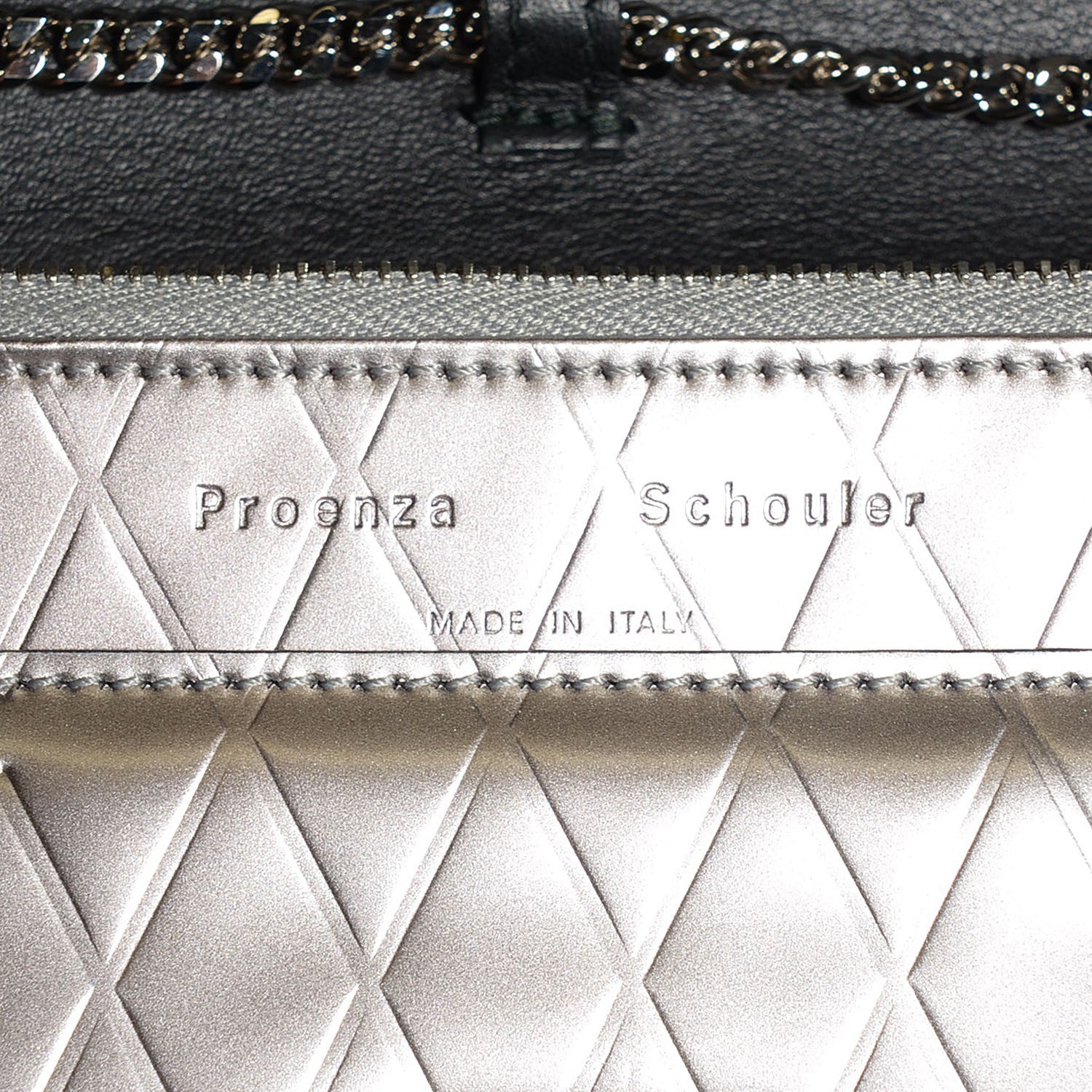Proenza Schouler Embossed Patent Calfskin Crosshatch PS11 Chain Wallet Silver 7 of 7