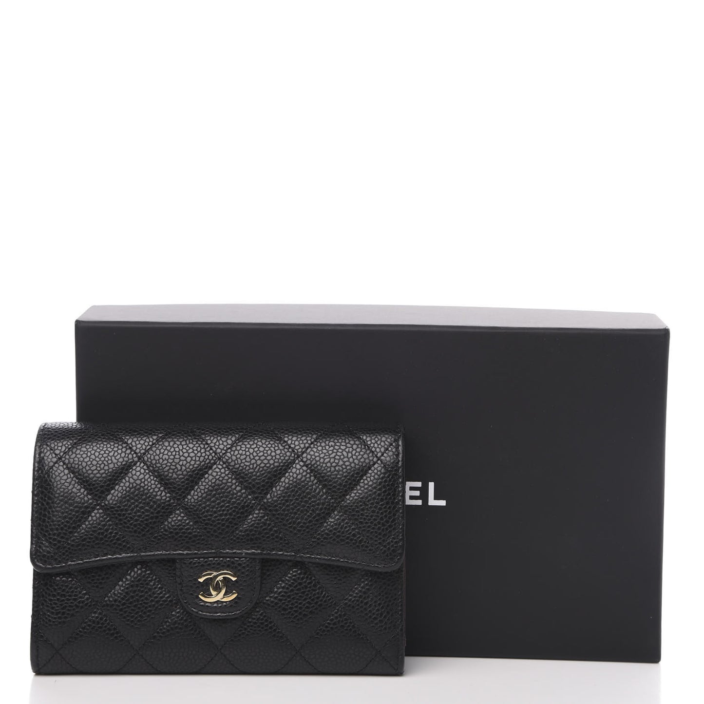 Caviar Quilted Medium Flap Wallet Black