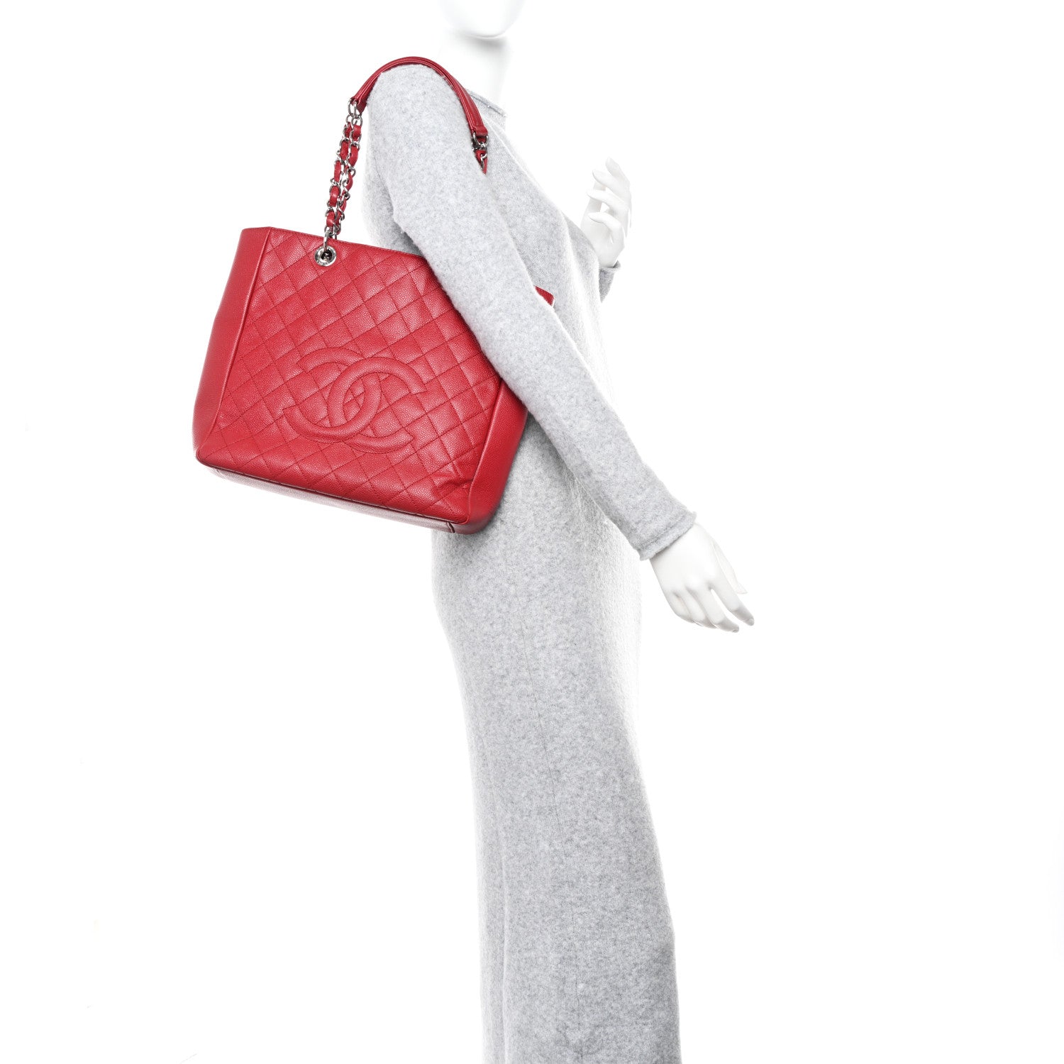 Chanel Caviar Quilted Vertical Grand Shopping Tote GST Red 3 of 11