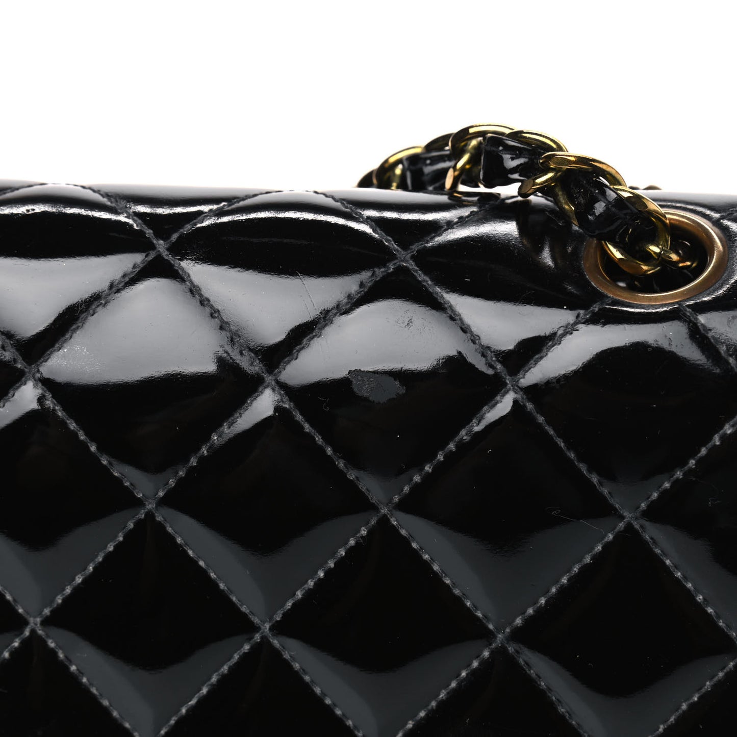 Patent Quilted Medium Double Flap Black