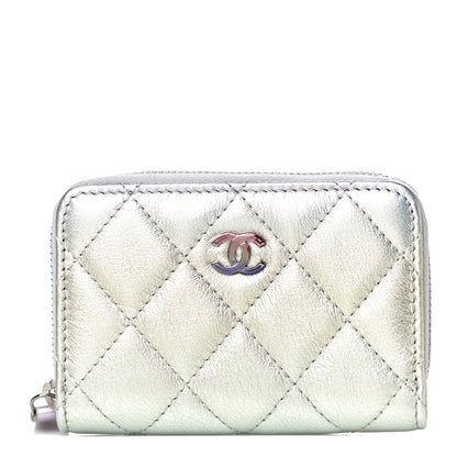 Chanel Gradient Metallic Calfskin Quilted Zip Around Coin Purse Wallet Silver Blue Yellow Purple 1 of 13