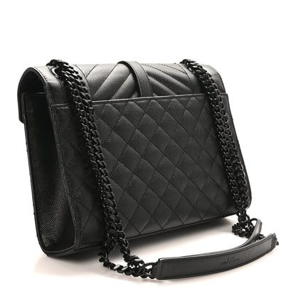 Saint Laurent Grain De Poudre Textured Mixed Matelasse Triquilt Medium Monogram Monochrome Satchel Black 3 of 10