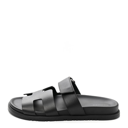 Hermes Calfskin Womens Chypre Sandals 38.5 Black 1 of 12