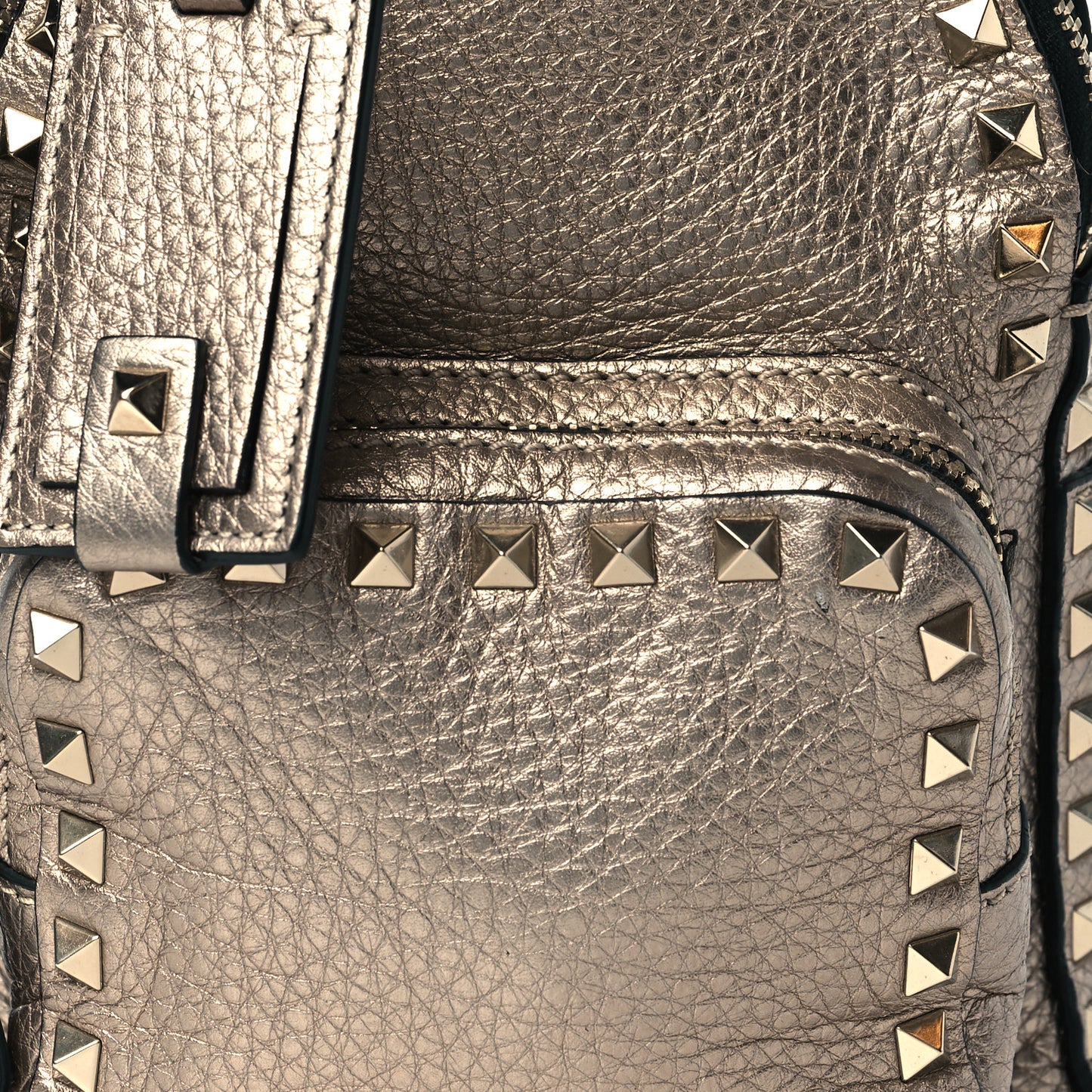 Metallic Pebbled Calfskin Mini Rockstud Backpack Sasso