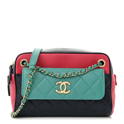 Chanel Goatskin Quilted Tri-Color Small In & Out Camera Case Navy Turquoise Pink 1 of 11