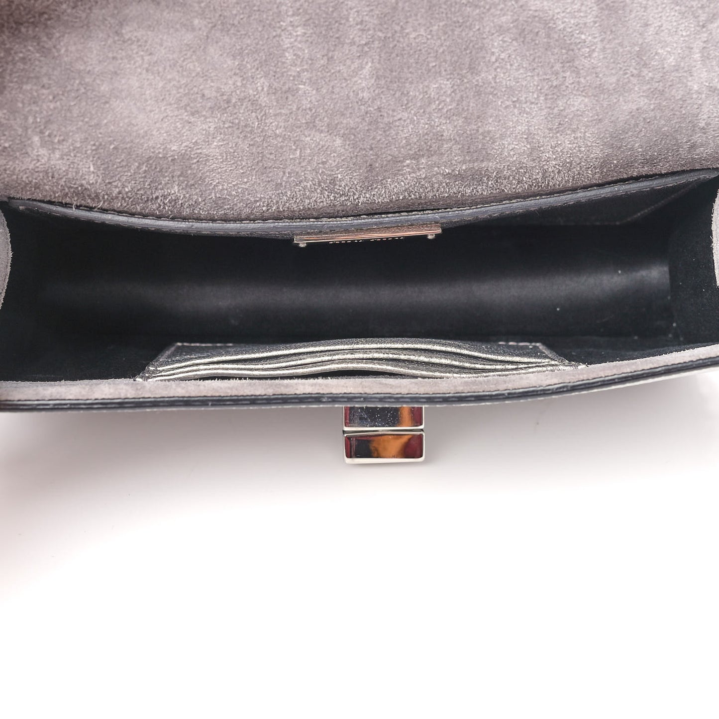 Metallic Goatskin Madras Mini Miu Logo Shoulder Bag Cromo