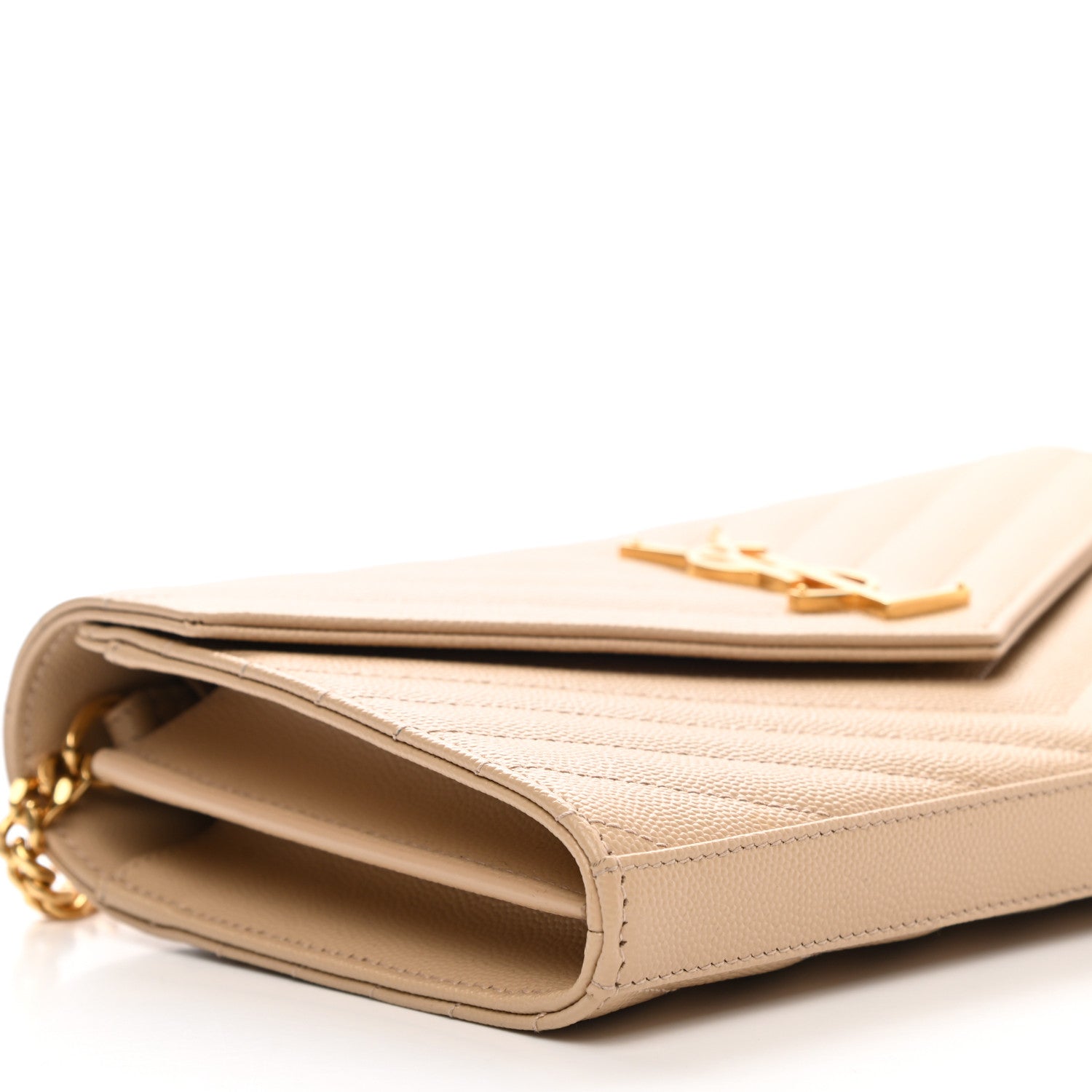 Saint Laurent Grain De Poudre Matelasse Chevron Monogram Chain Wallet Dark Beige 8 of 10