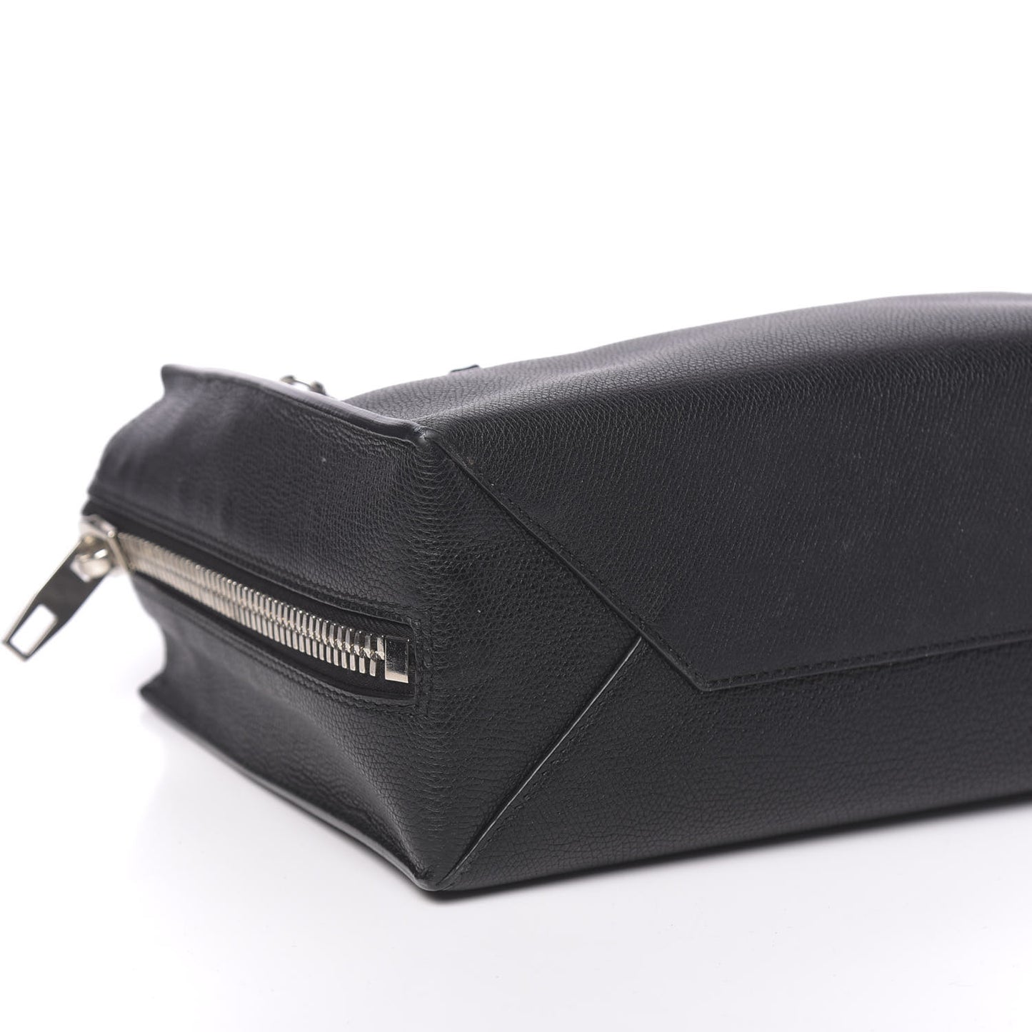 Grained Calfskin Plate Hardware Papier A6 Zip Around Tote Black
