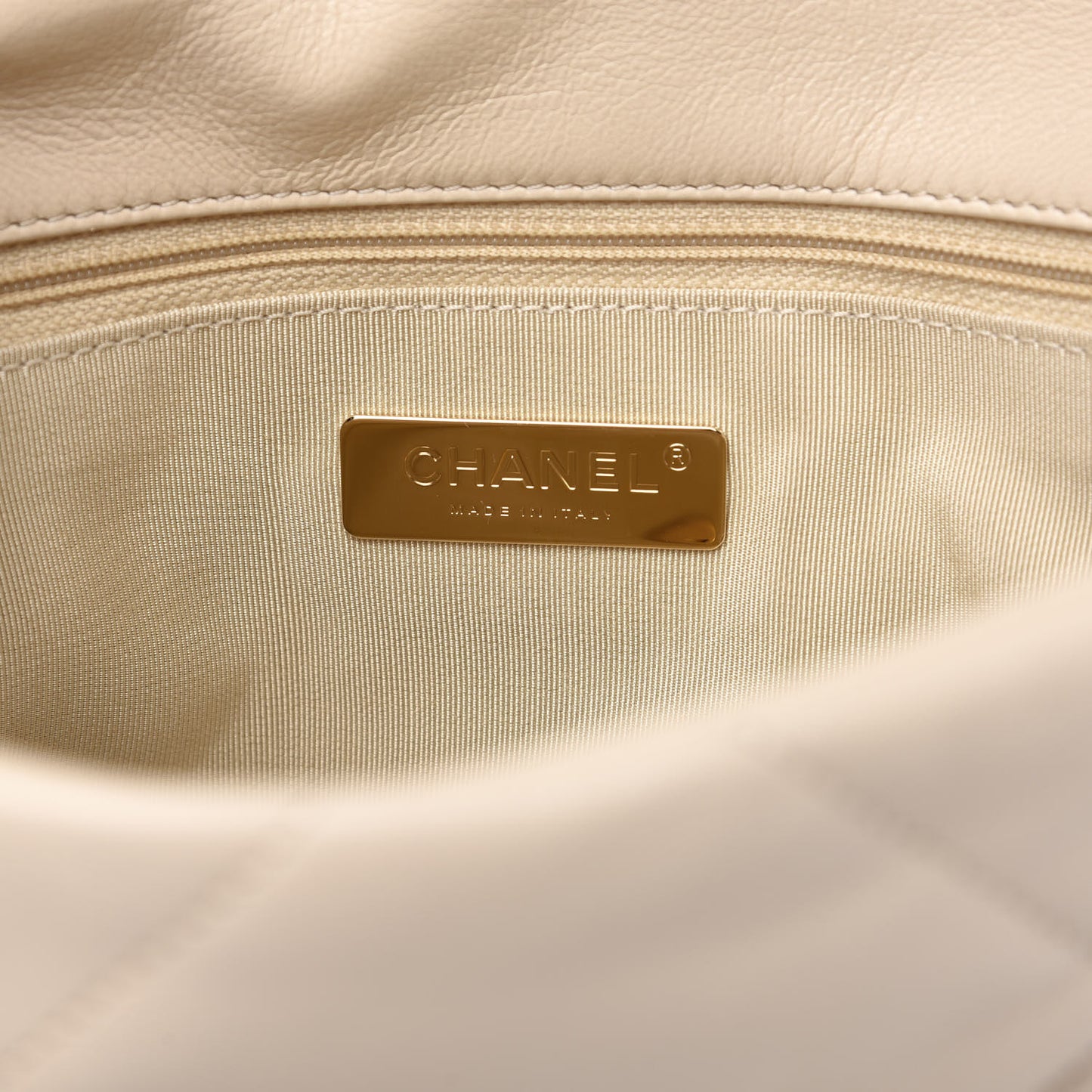 Goatskin Quilted Medium 19 Flap Beige
