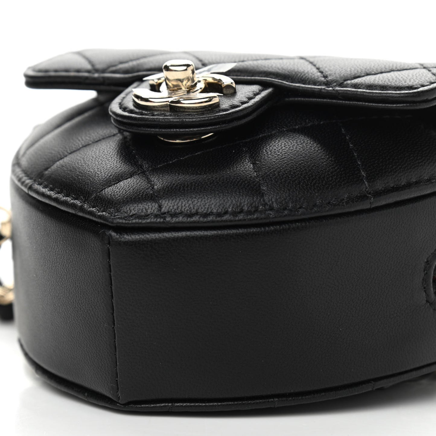 Lambskin Quilted CC In Love Heart Waist Belt Bag With Chain Black
