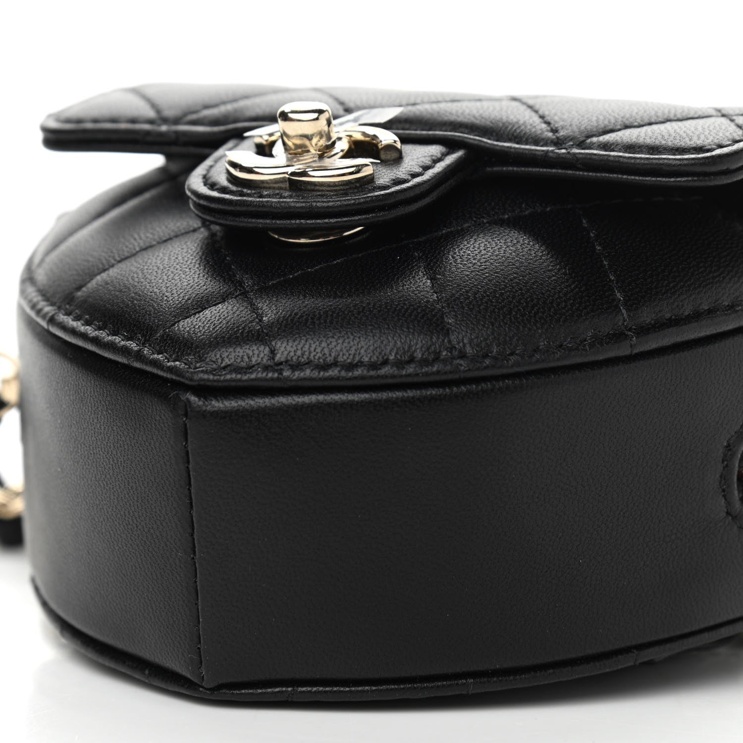 Chanel Lambskin Quilted CC In Love Heart Waist Belt Bag With Chain Black 10 of 10