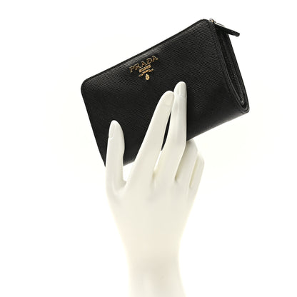Prada Saffiano Metal Multicolor Compact Wallet Black 2 of 8
