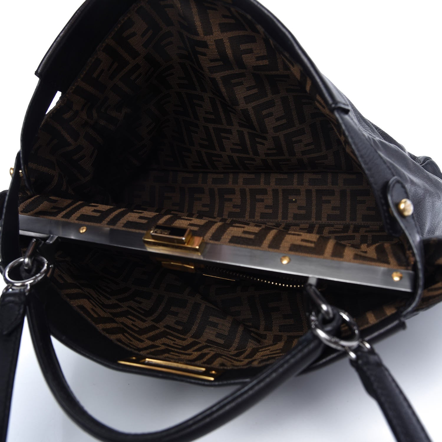 Fendi Goatskin Zucca Large Peekaboo Iconic Satchel Black Tobacco 5 of 10