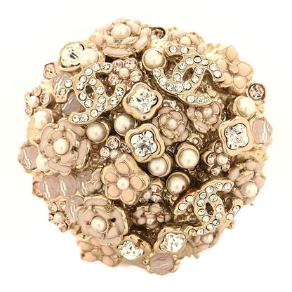 Chanel Pearl Crystal Camellia CC Ring 52 6 Gold Pink 1 of 5