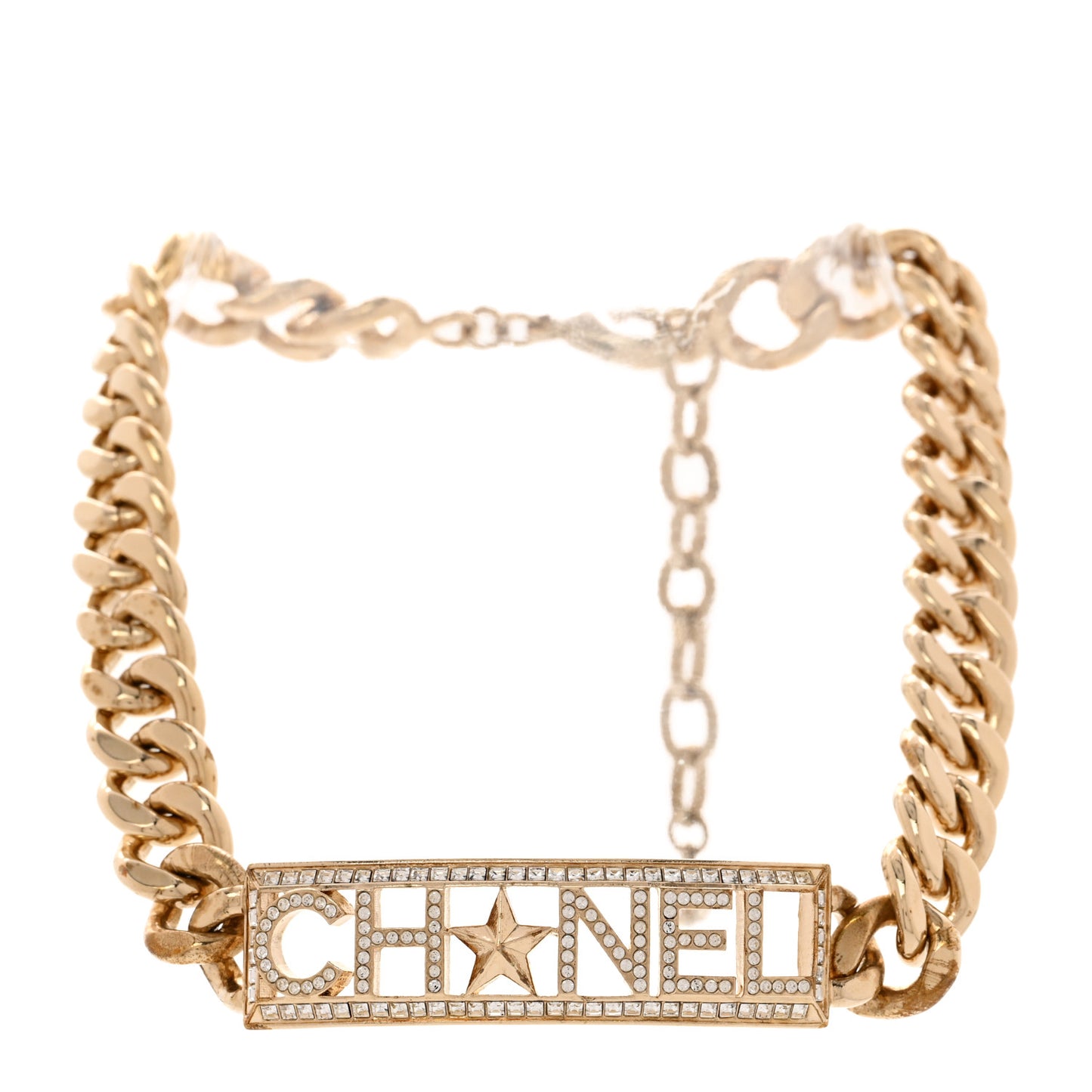 Crystal Chain Short Logo Necklace Gold
