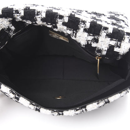 Chanel Tweed Quilted Large 19 Flap Black Ecru White 4 of 10