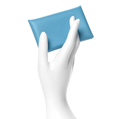 Hermes Madame Calfskin Calvi Card Case Blue Du Nord 2 of 8