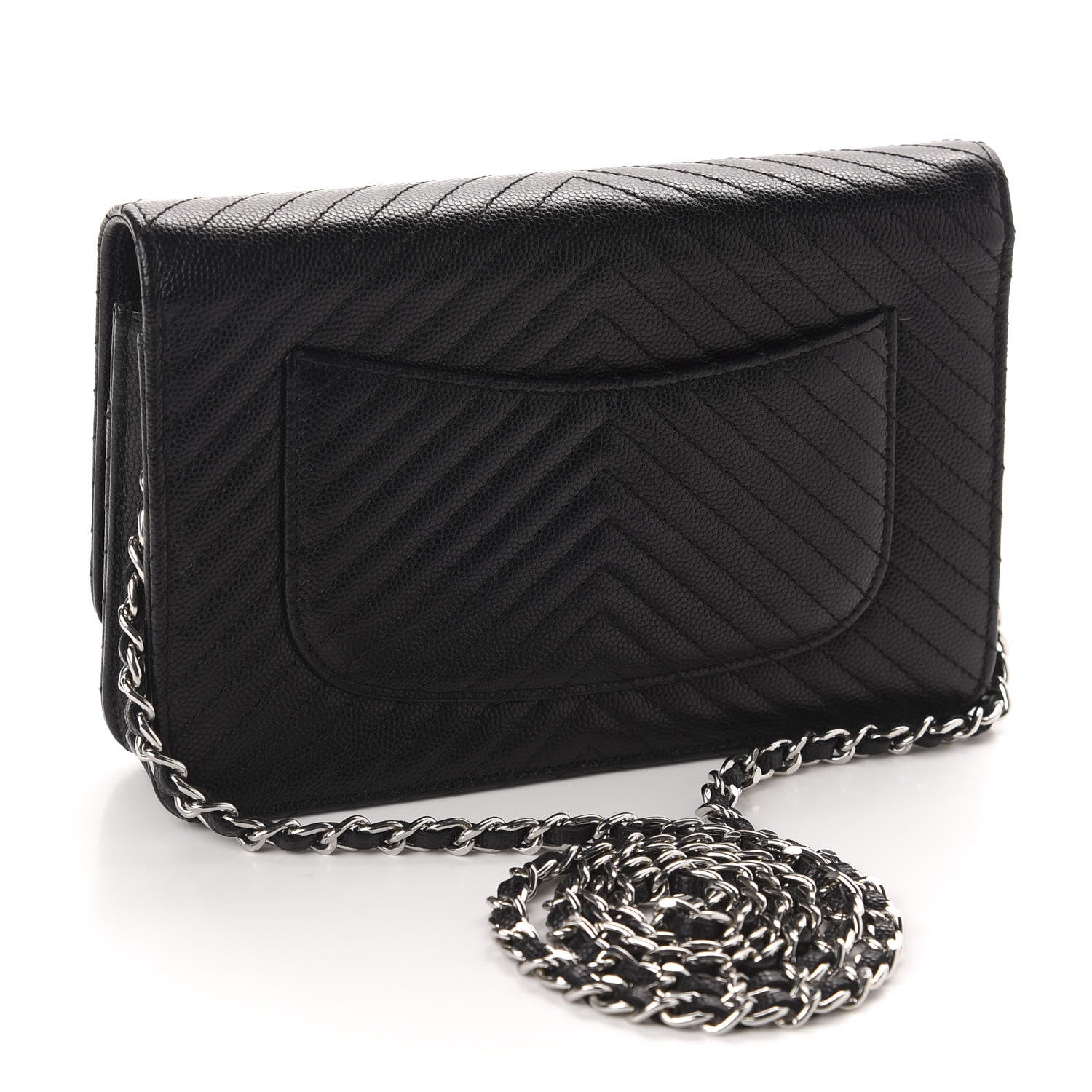 Chanel Caviar Chevron Quilted Wallet On Chain WOC Black 3 of 12