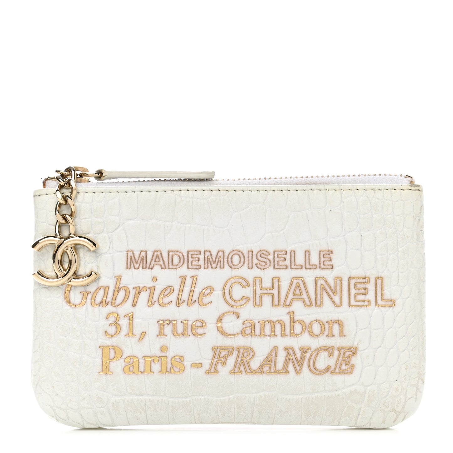 Calfskin Crocodile Embossed Cocodile Cosmetic Case White Gold