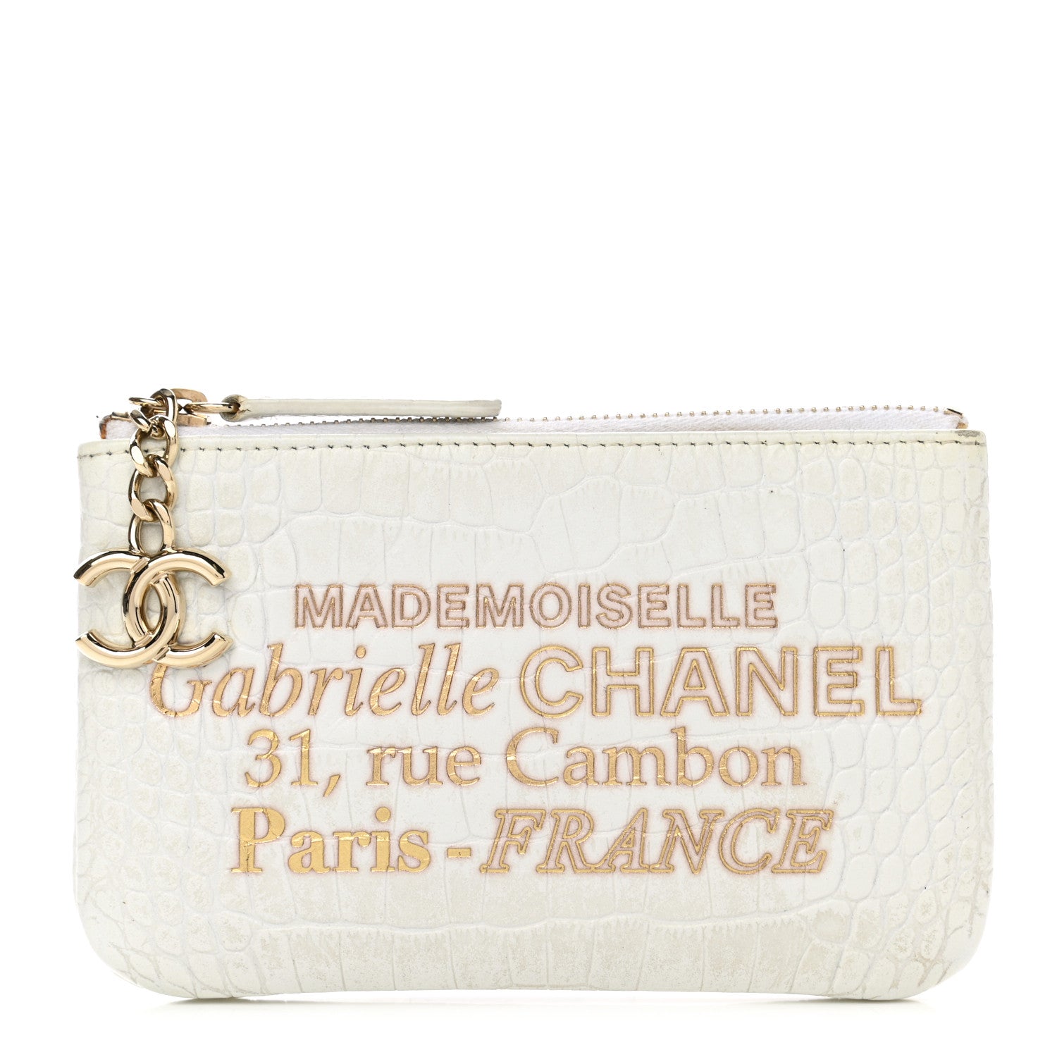 Chanel Calfskin Crocodile Embossed Cocodile Cosmetic Case White Gold 1 of 11