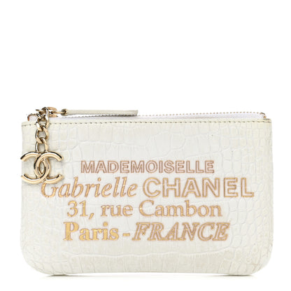 Chanel Calfskin Crocodile Embossed Cocodile Cosmetic Case White Gold 1 of 11