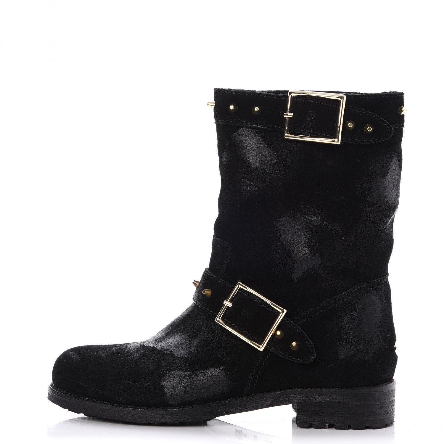 Jimmy Choo Distressed Waxed Leather Studded Biker Moto Boot 38 Black 1 of 9