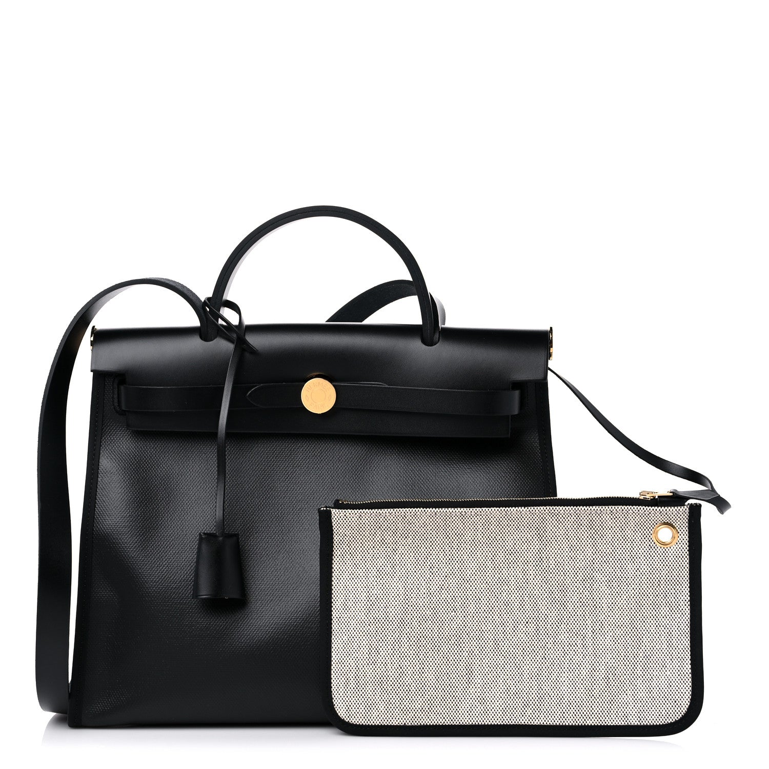 Hermes Toile H Berline Vache Hunter Herbag Zip PM 31 Black Ecru 1 of 10