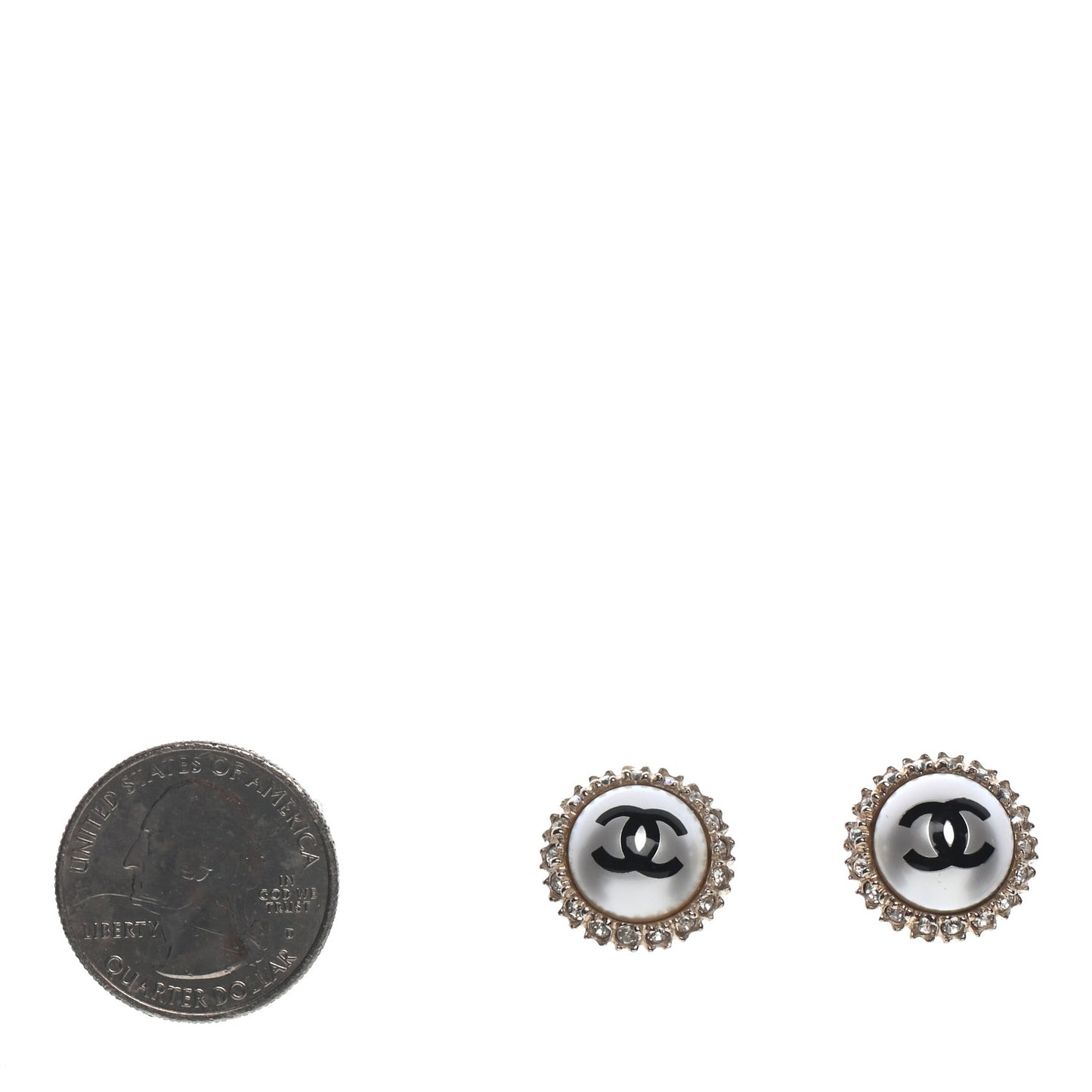 Crystal Pearl CC Round Earrings Gold Pearly White Black
