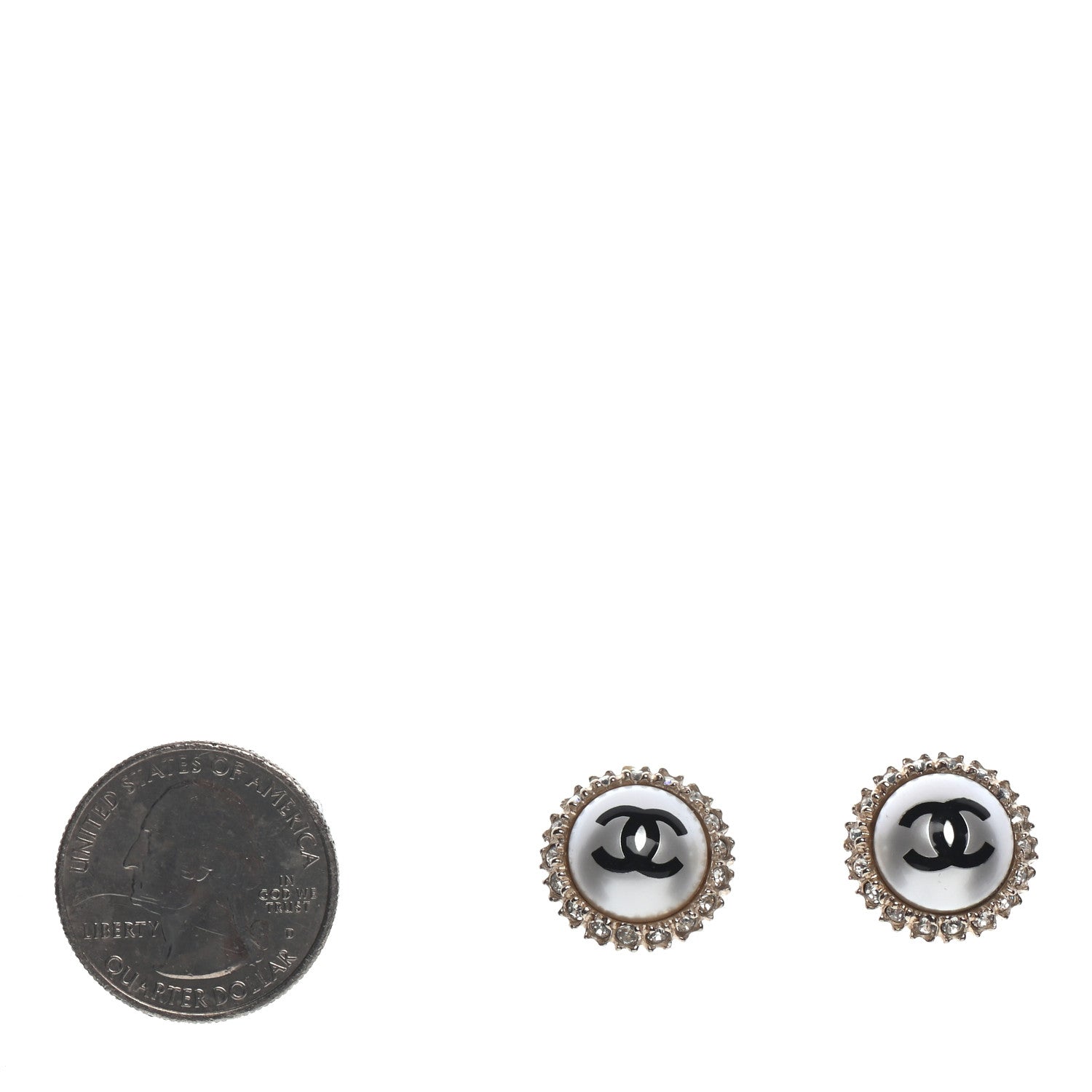 Chanel Crystal Pearl CC Round Earrings Gold Pearly White Black 2 of 4