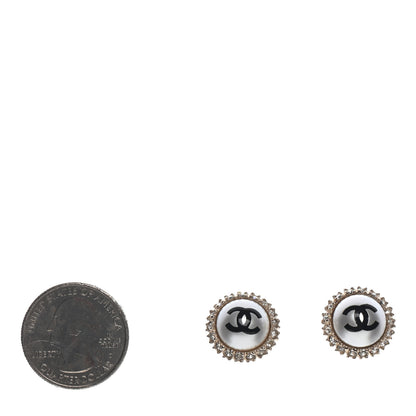 Chanel Crystal Pearl CC Round Earrings Gold Pearly White Black 2 of 4