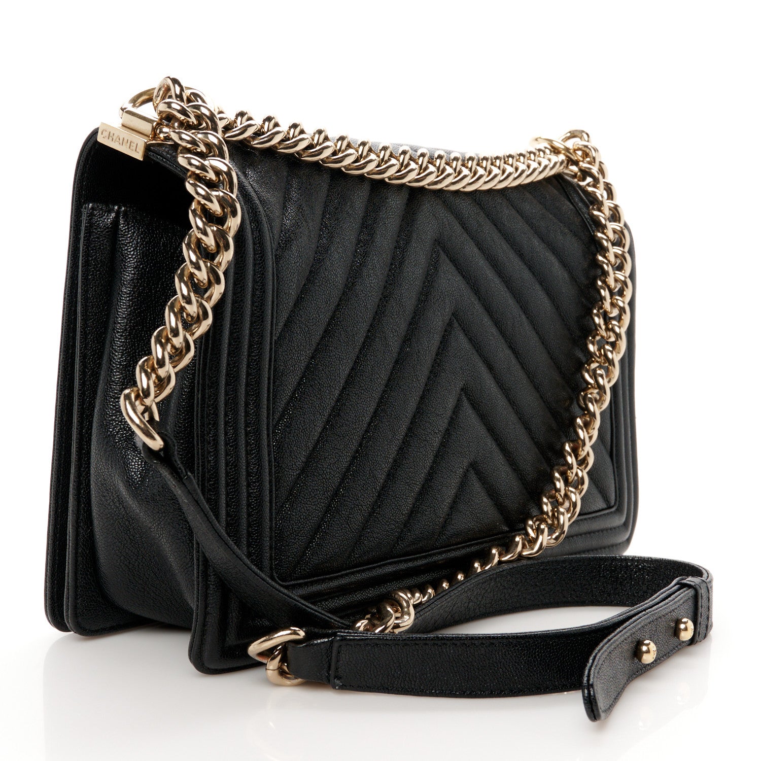 Chanel Iridescent Caviar Chevron Quilted New Medium Boy Flap Black 3 of 10