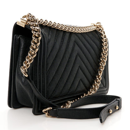 Chanel Iridescent Caviar Chevron Quilted New Medium Boy Flap Black 3 of 10