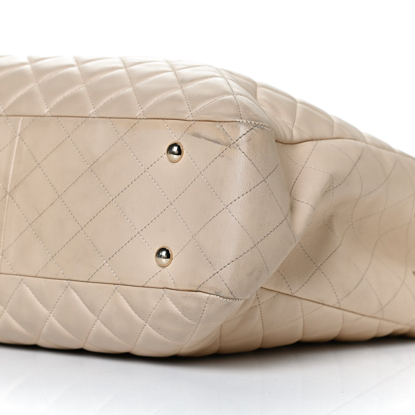 Calfskin Quilted Large CC Shopping Tote Beige