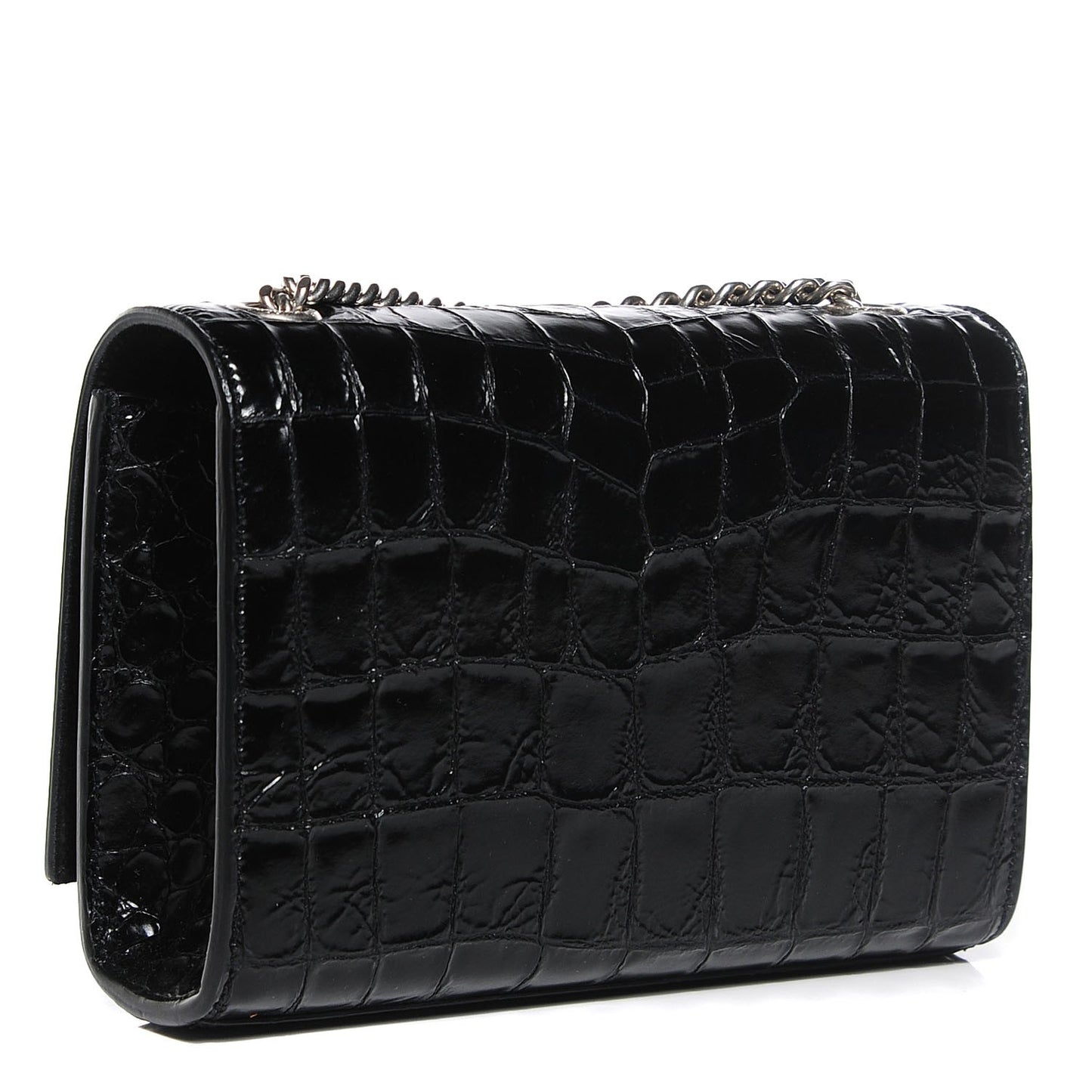 Calfskin Crocodile Embossed Small Classic Monogram Kate Tassel Satchel Black