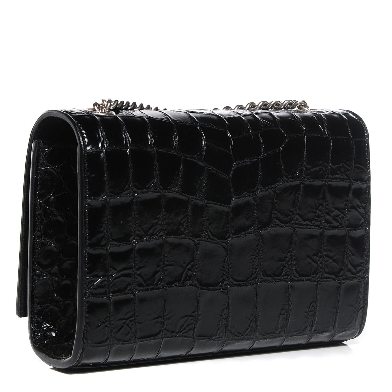 Saint Laurent Calfskin Crocodile Embossed Small Classic Monogram Kate Tassel Satchel Black 3 of 8