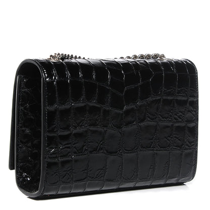 Saint Laurent Calfskin Crocodile Embossed Small Classic Monogram Kate Tassel Satchel Black 3 of 8