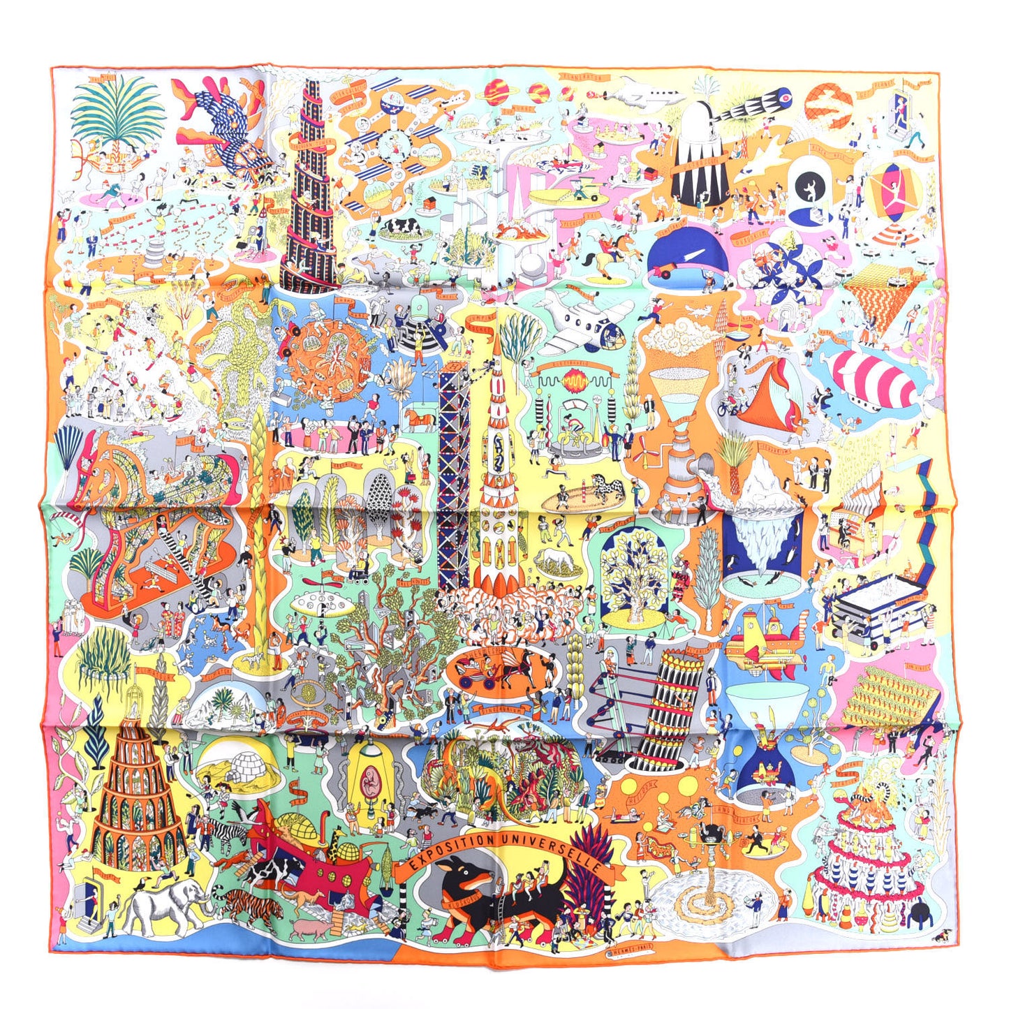 Silk Exposition Universelle Scarf 90 Orange Jaune Multi
