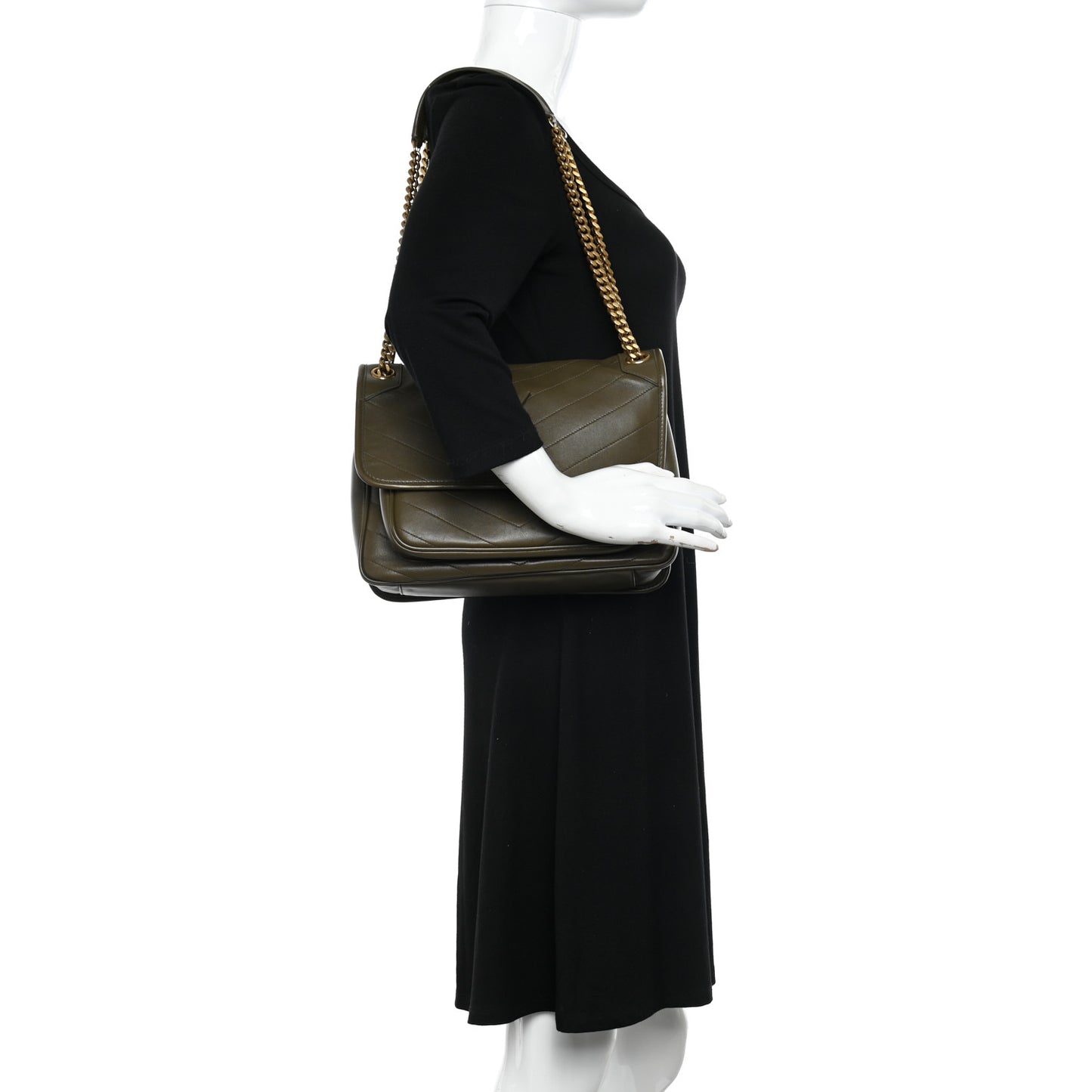 Lambskin Matelasse Monogram Medium Niki Chain Satchel Seaweed