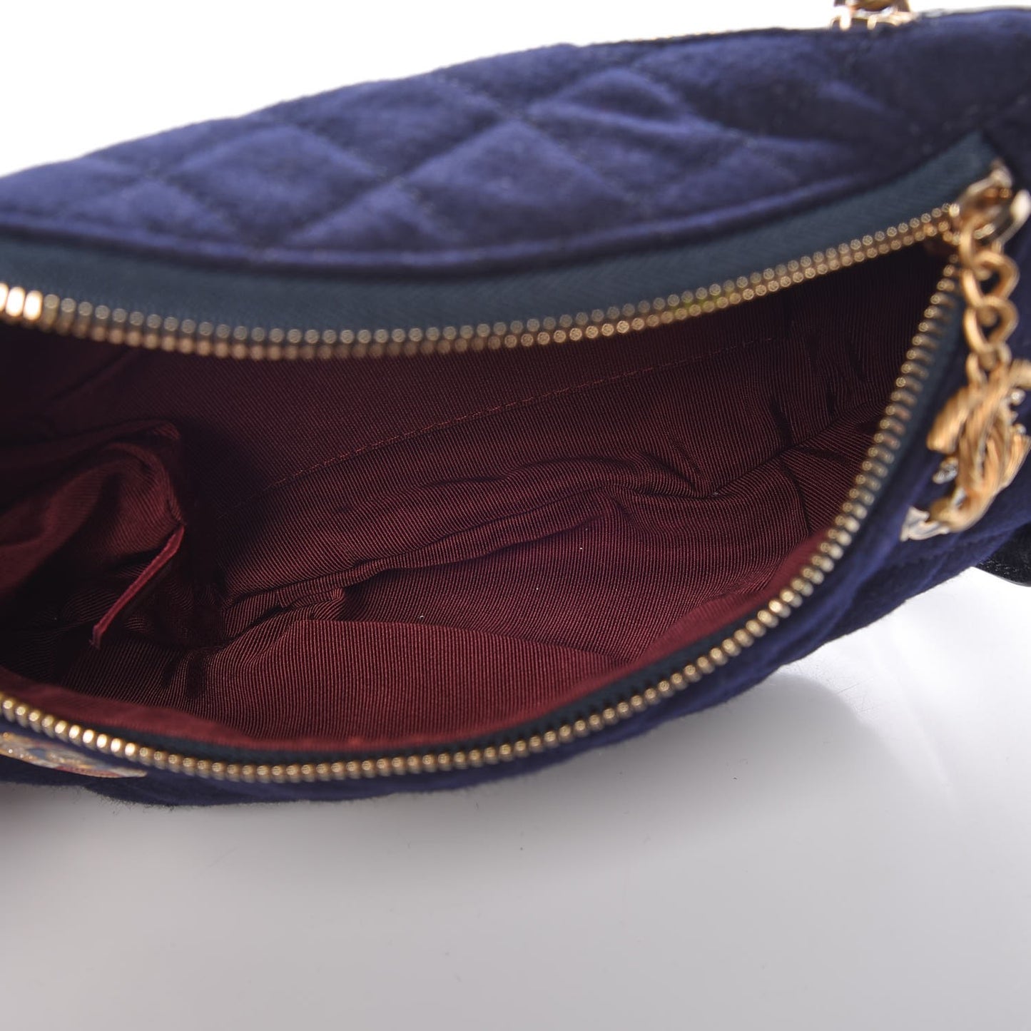 Wool Lambskin Quilted Paris Hamburg Charms Waist Bag Dark Navy