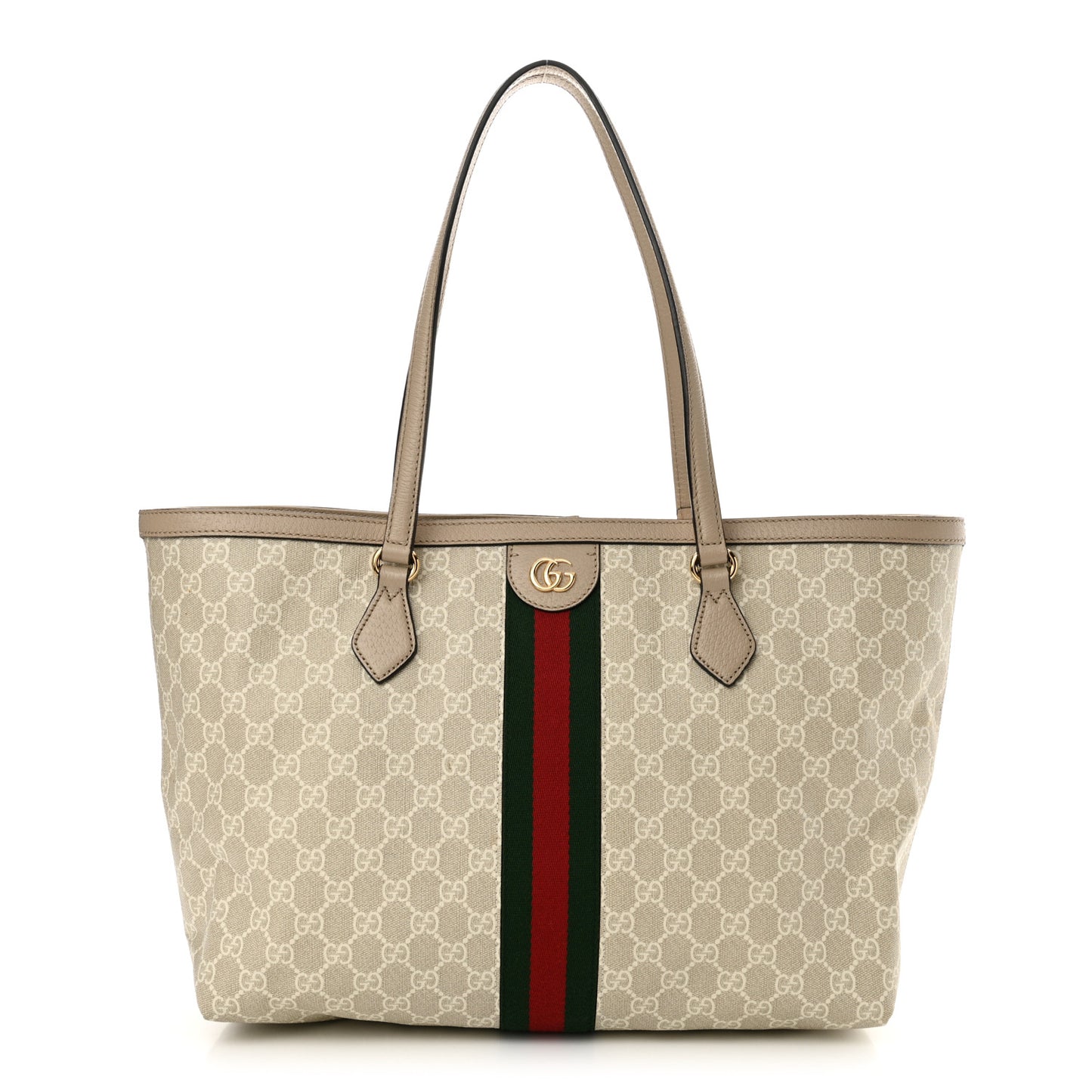GG Supreme Monogram Textured Dollar Calfskin Web Medium Ophidia Shopping Tote Beige Mystic White Oatmeal