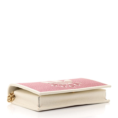 Gucci X ADIDAS Textured Dollar Calfskin Trefoil Embossed Wallet On Chain Hibiscus Red Off White 4 of 10