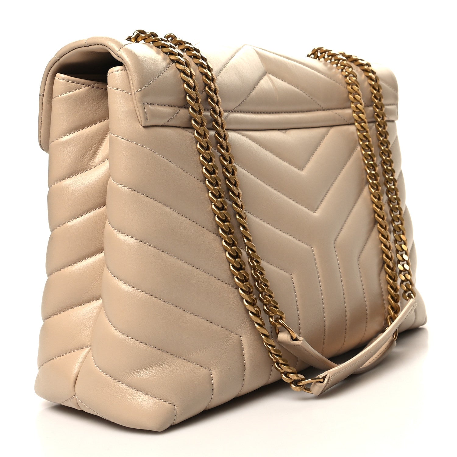 Saint Laurent Calfskin Y Quilted Monogram Medium Loulou Chain Satchel Nude Powder 3 of 12