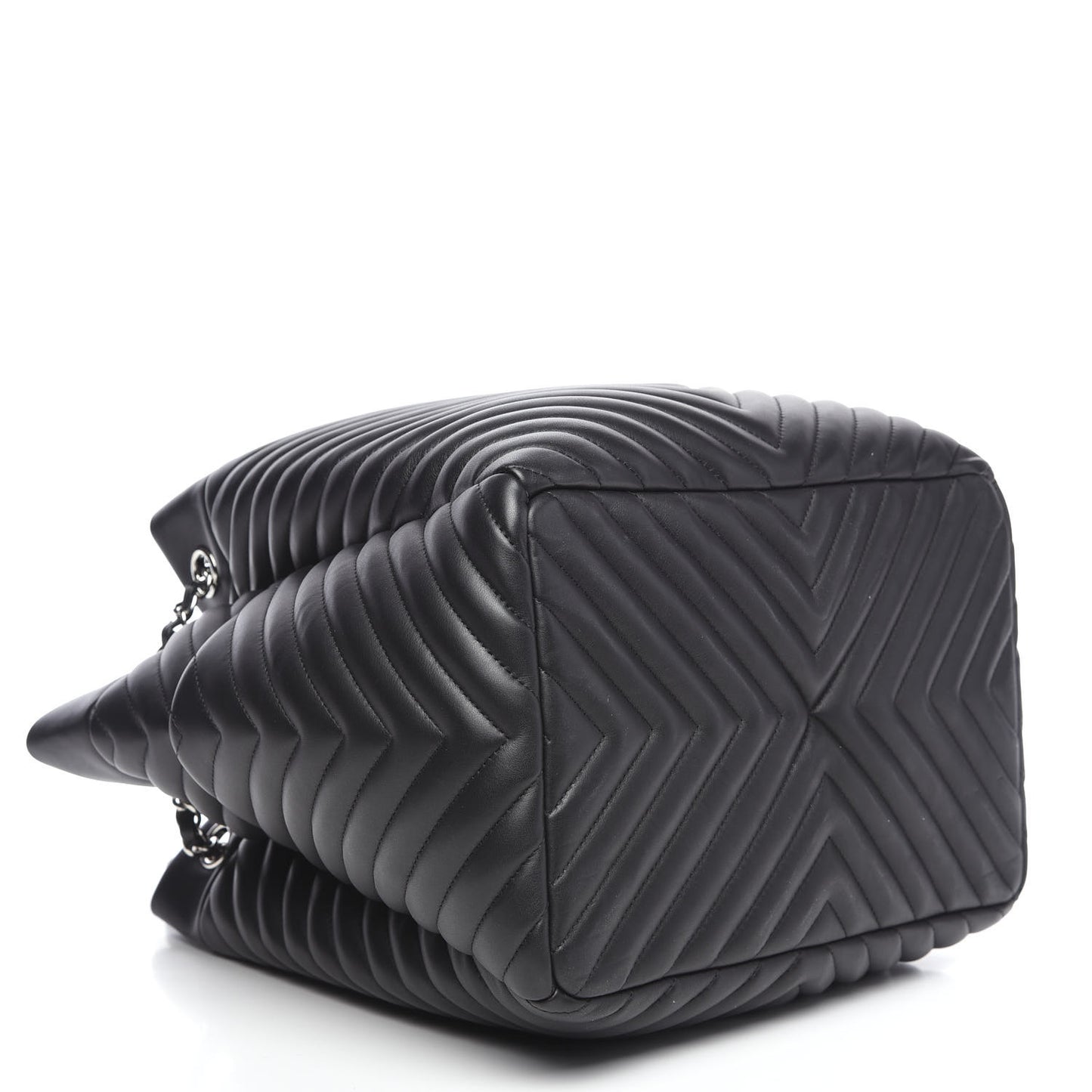 Lambskin Chevron Quilted Large Urban Spirit Drawstring Bag Black
