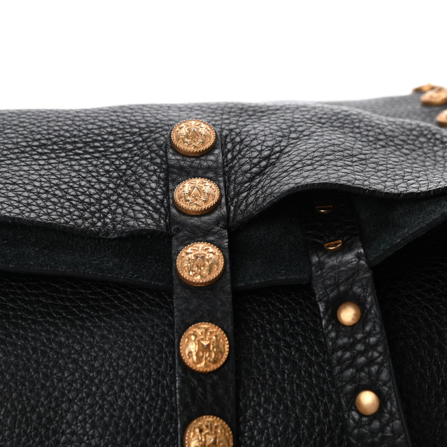 Grained Calfskin Large Studded Zodiac Tote Black
